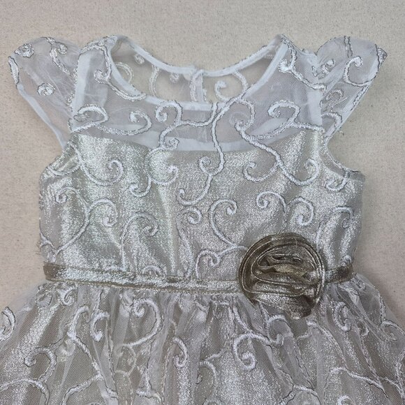 Jona Michelle Girls Embellished Formal Slip Dress White Ruffle 1/4 Sleeve Sz 3T - Picture 3 of 6